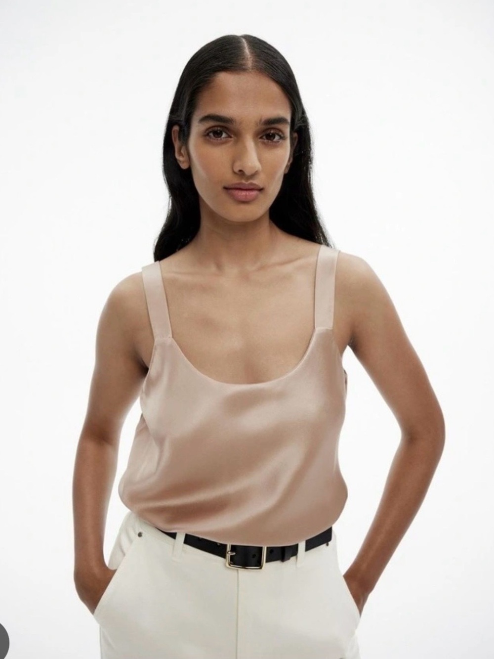 Satin Scoop Neck Tank Top - Nude
